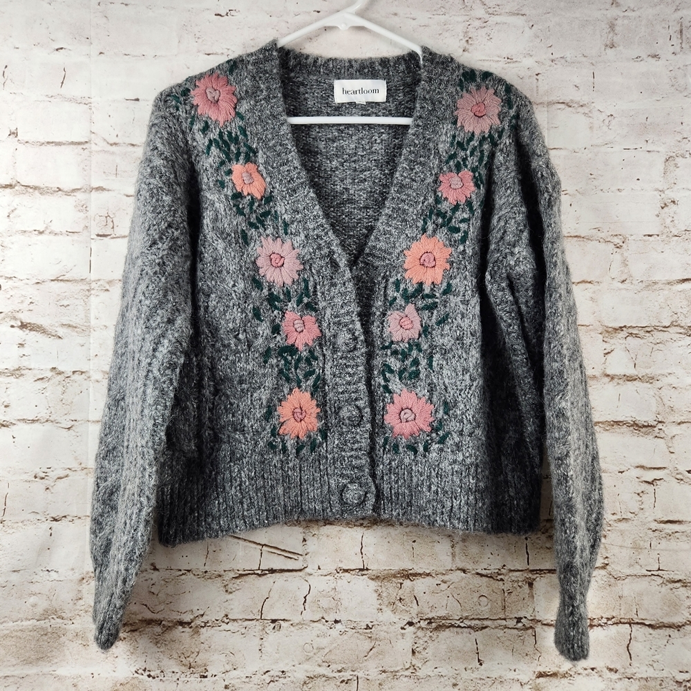 Heartloom Dolce Cardi Sweater Size XS Floral Embroidered